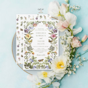 Wald Boho Vintage Botanische Wildblumen Hochzeit Einladung