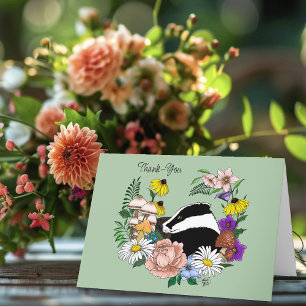 Wald Dachsbär Wildblumen Pilze Salbeigrün Dankeskarte