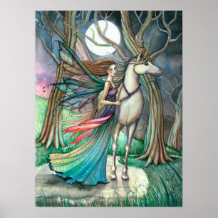 Wald der Träume Feen- und Einhorn-Fantasie-Kunst Poster