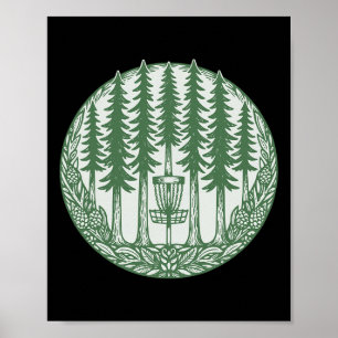 Wald-Disc-Golf-Skizze Kiefern-Flugscheibe Poster
