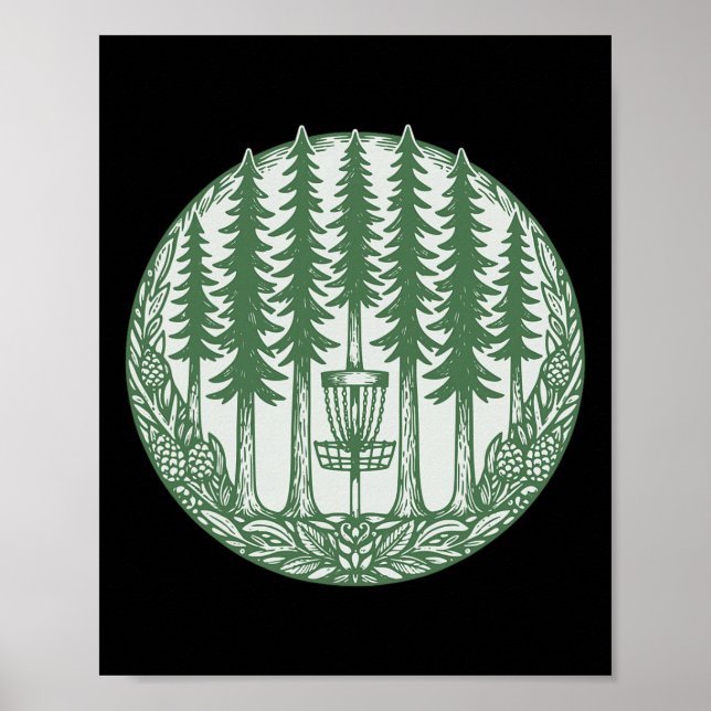 Wald-Disc-Golf-Skizze Kiefern-Flugscheibe  Poster (Vorne)