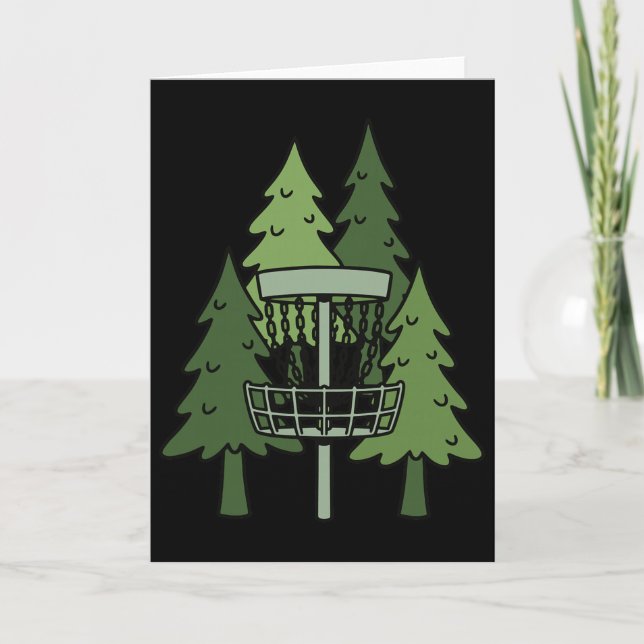Wald Disc Golf Skizze Lustige Disc Golfing Szene Karte (Vorderseite)