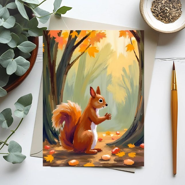 Wald Eichhörnchen | Herbst Tier Aquarell Fall Postkarte (Von Creator hochgeladen)
