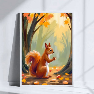 Wald Eichhörnchen   Herbst Tier Aquarell Fallen Poster