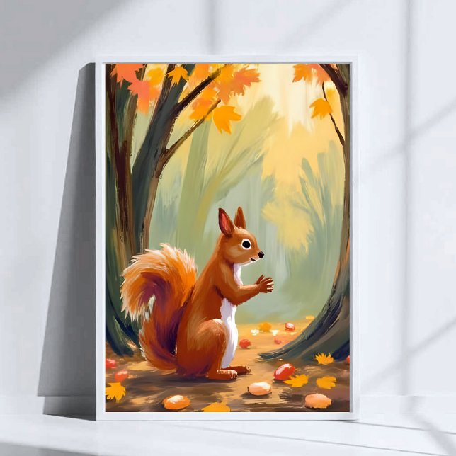 Wald Eichhörnchen | Herbst Tier Aquarell Fallen Poster (Von Creator hochgeladen)