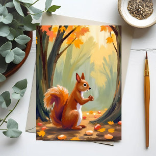Wald Eichhörnchen   Herbst Tier Aquarell Fallen Postkarte