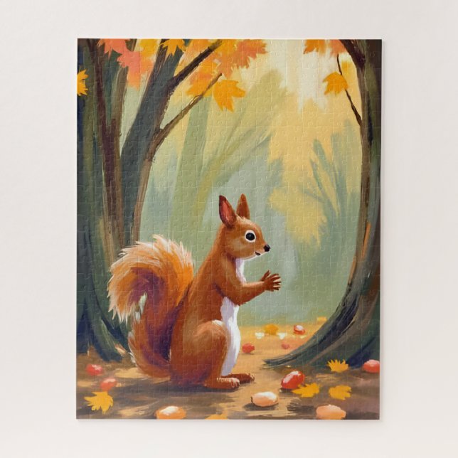 Wald Eichhörnchen | Herbst Tier Aquarell Fallen Puzzle (Vertikal)