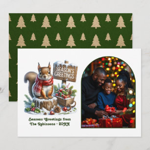 Wald Eichhörnchen Rustikale Wald-Weihnachtsfoto Feiertagskarte