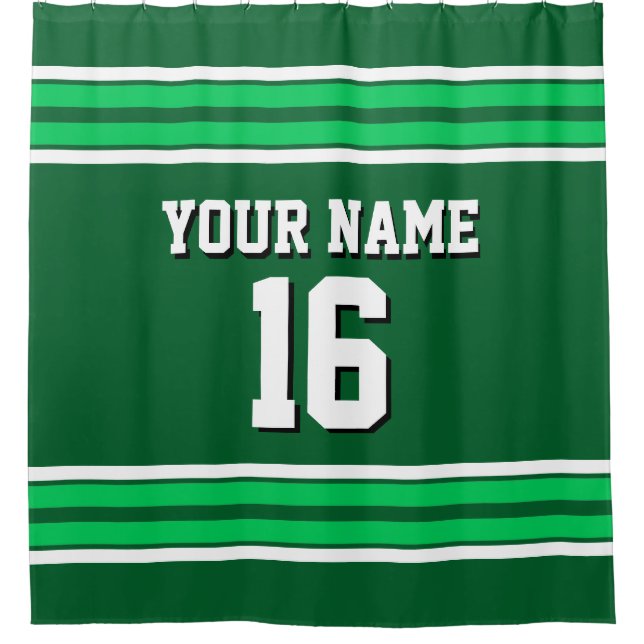 Wald, Emerald Green White Stripes Sports Jersey Duschvorhang (Vorderseite)