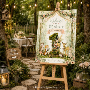 Wald Erstes Geburtstags-Boho-Blumen-Willkommenssch Poster