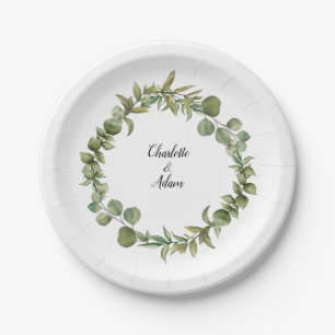 Wald-Eukalyptus-Grün-Hochzeit Pappteller
