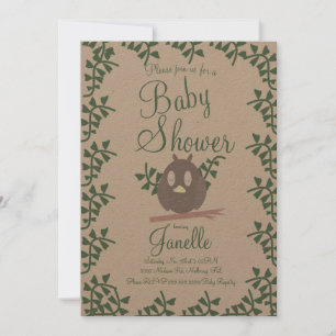 Wald-Eulen-Grün-Babyparty Rustikal Einladung