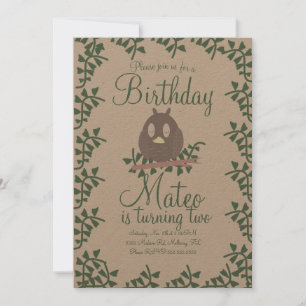 Wald-Eulen-Grün-Birthday-Party-Rustikal  Einladung