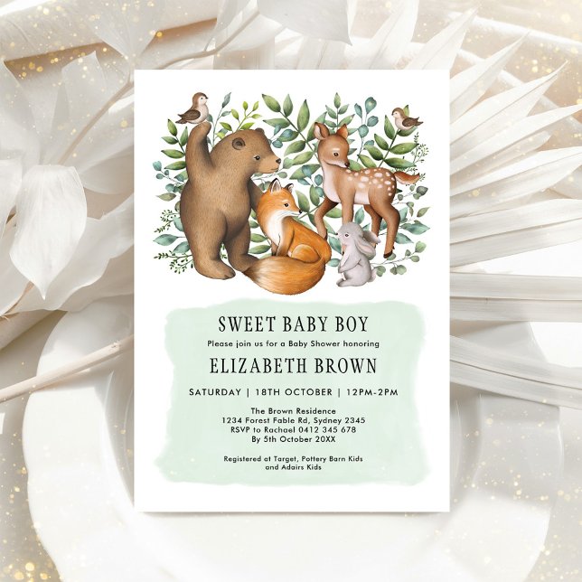 Wald Fable Woodland Animals Boy Baby Dusche Einladung (Von Creator hochgeladen)