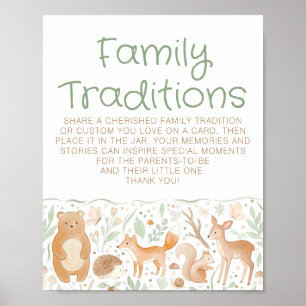 Wald-Familientraditionen Baby Shower Schild