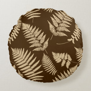 Wald-Farnmuster, Braun und Beige Rundes Kissen