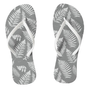 Wald-Farnmuster, Grau und Weiß Flip Flops