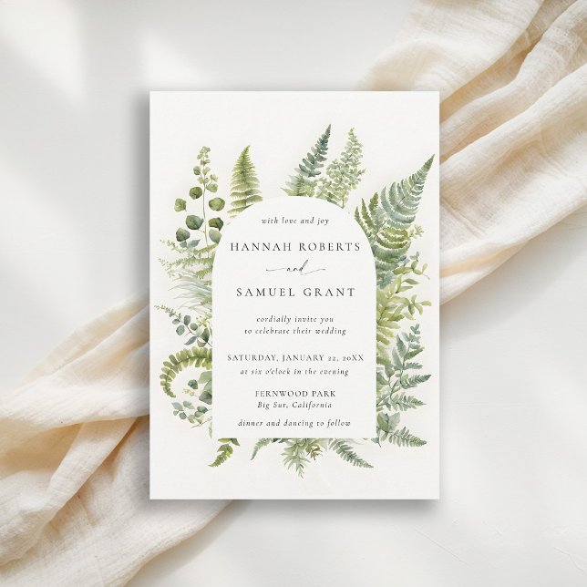 Wald Fern Mountain Woodland Arch Moderne Hochzeit Einladung (forest wedding invitation woodland fern botanical boho arch elegant modern mountains outdoors nature)