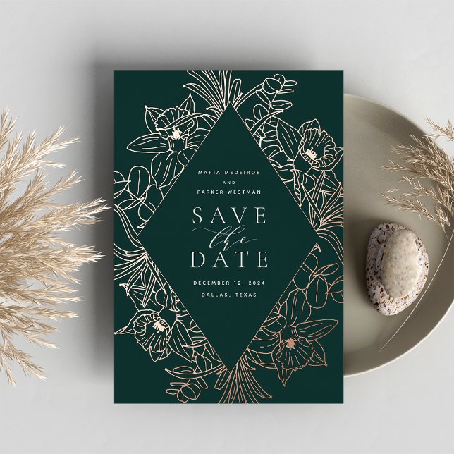 Wald | Floral Diamond Foil Save the Date Card Folieneinladung (Von Creator hochgeladen)