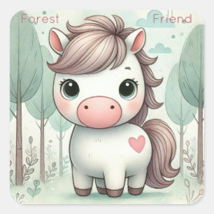 Wald Freund Süßes Pony Pastell Quadratischer Aufkleber