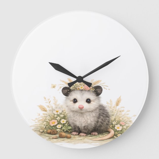 Wald Freund Wald Opossum Große Wanduhr (Vorderseite)