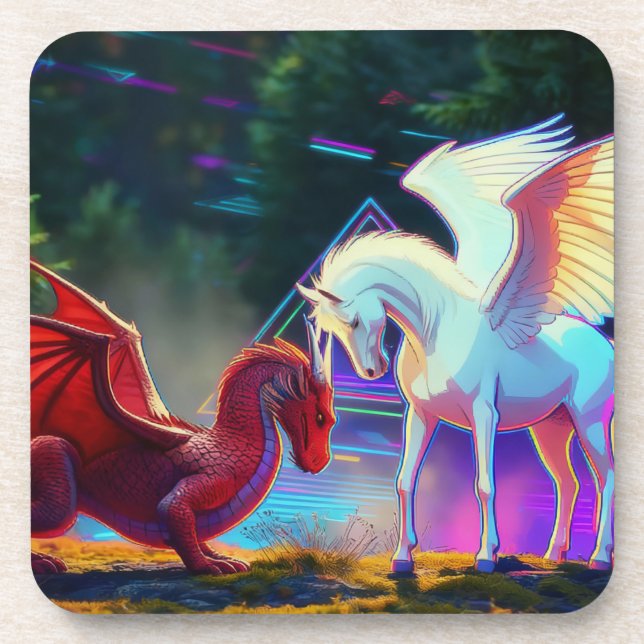 Wald Freunde - Junger Drache und Junger Pegasus Getränkeuntersetzer (Vorderseite)