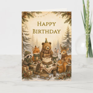 Wald Freunde Winter Geburtstags-Picknick Karte