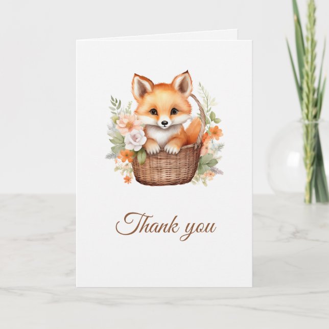 Wald-Fuchs-Aquarell-Blumen gefaltet Dankeskarte (Vorderseite)