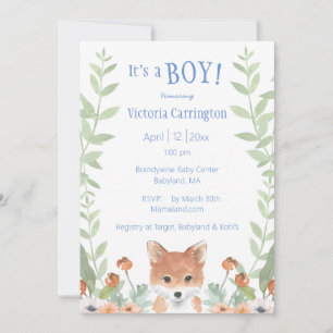 Wald Fuchs Baby Junge Skript Florale Babyparty-Ein Einladung