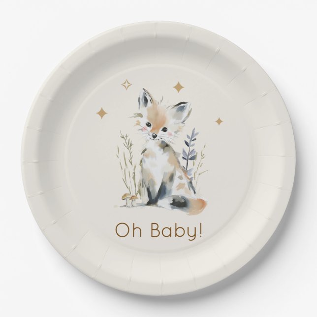 Wald-Fuchs-Baby-Party Pappteller (Vorderseite)