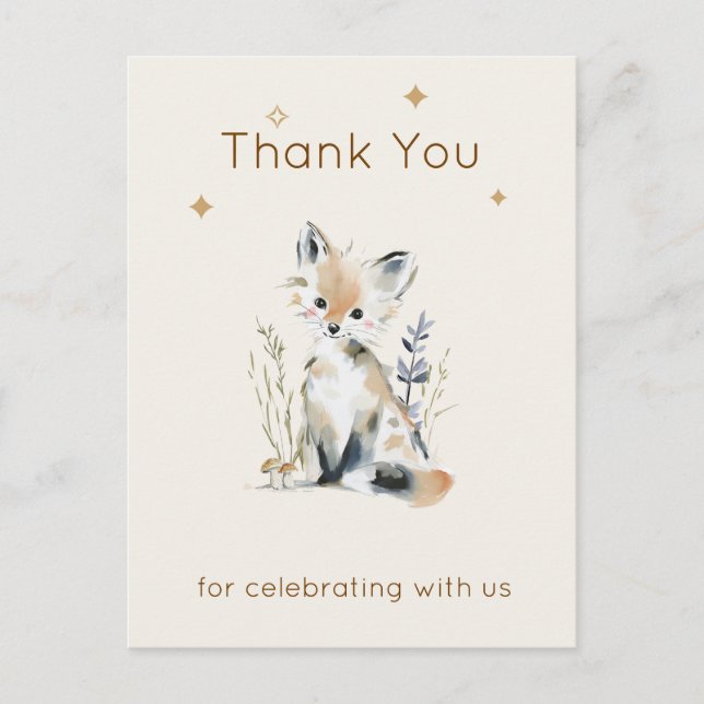 Wald Fuchs Baby Shower Dankeskarten Postkarte (Vorderseite)