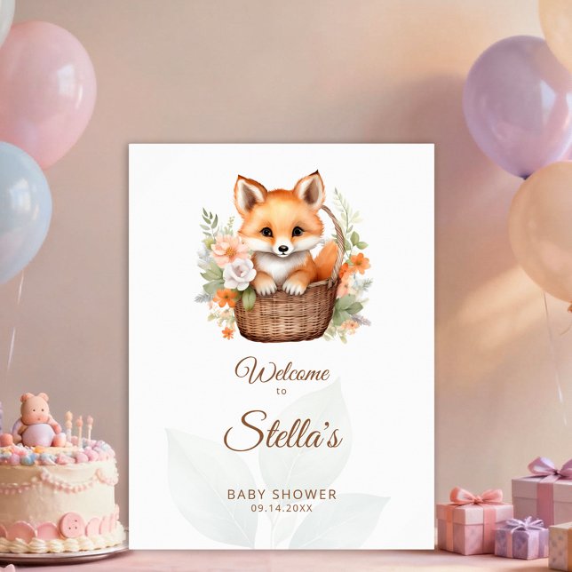 Wald-Fuchs-Blumen-Babyparty-Willkommensschild Poster (Von Creator hochgeladen)