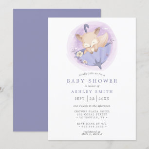 Wald-Fuchs-Blumen-Schirm Lila Babyparty Einladung