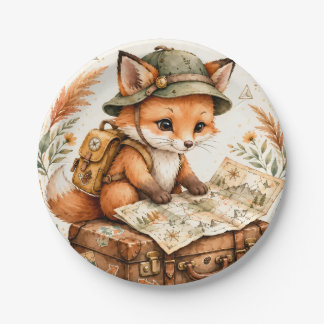 Wald-Fuchs-Explorer-Baby-Shower-Einladung, Wasser Pappteller