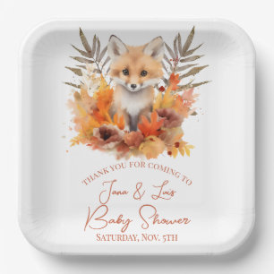 Wald-Fuchs-Grün-Wasserfarben-Blatt-Baby-Party Pappteller