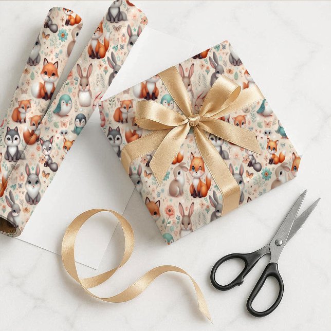 Wald Fuchs Hase Aquarell Boho Geschenkverpackung P Geschenkpapier (Woodland Fox Bunny Watercolor Boho Gift Wrap Paper)
