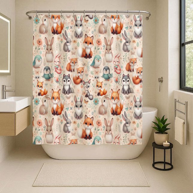 Wald-Fuchs-Hasen-Wasserfarben-Boho-Duschvorhang Duschvorhang (Woodland Fox Bunny Watercolor Boho Shower Curtain)