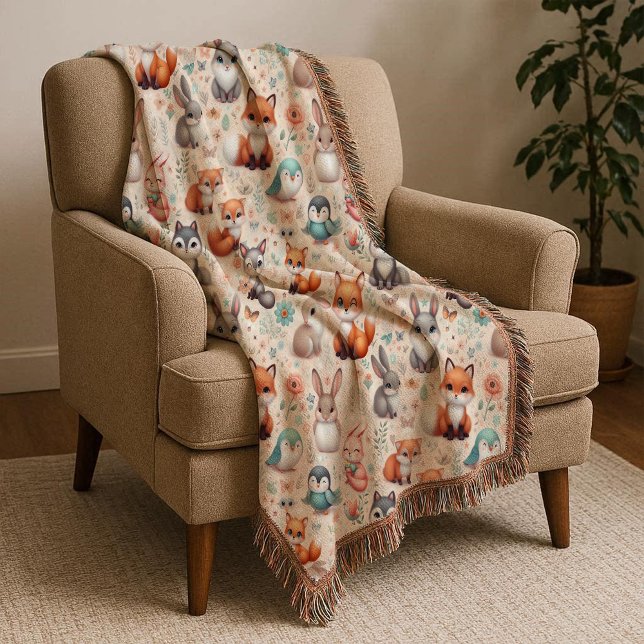Wald-Fuchs-Hasen-Wasserfarben-Boho-Kinderzimmer-De Decke (Woodland Fox Bunny Watercolor Boho Nursery Blanket)