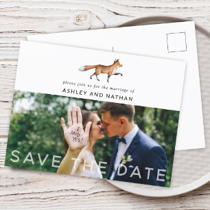 Wald-Fuchs-Hochzeit Save The Date Foto Ankündigungspostkarte