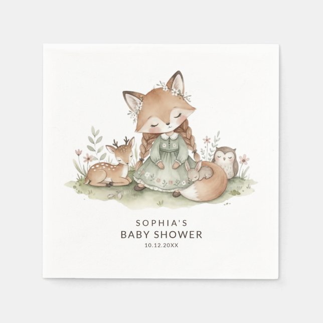 Wald-Fuchs-Mädchen-Baby-Shower-Papier-Servietten Serviette (Vorderseite)