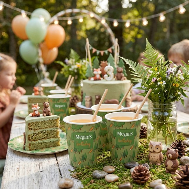 Wald Fuchs Waldgrün Personalisierter Geburtstag Pappbecher (Von Creator hochgeladen)