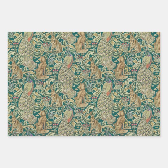 "Wald" Geschenkpapier Flachblatt-Set aus 3 Morris Set (Vorderseite 3)