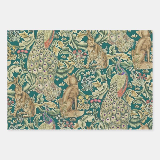 "Wald" Geschenkpapier Flachblatt-Set aus 3 Morris Set (Vorderseite)