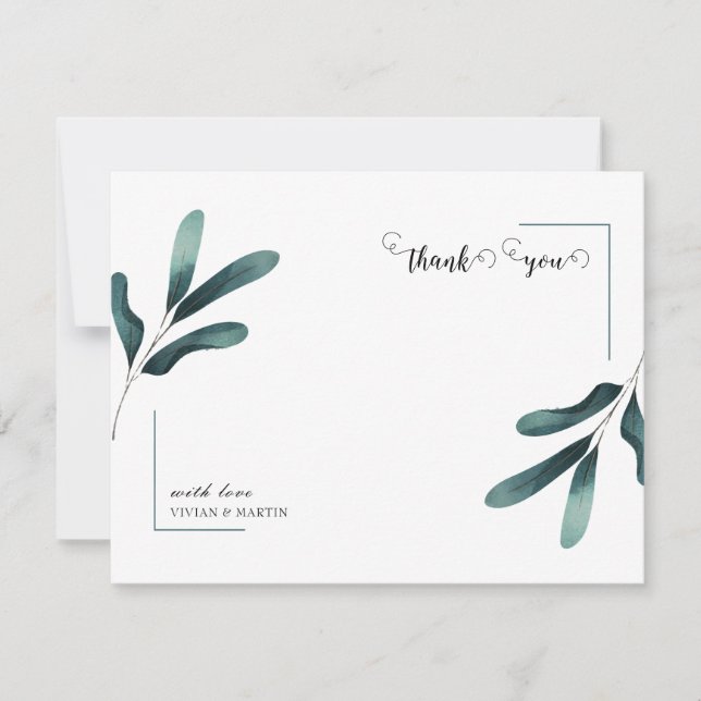 Wald Green Calligraphy Eucalyptus Wedding Dankeskarte (Vorderseite)