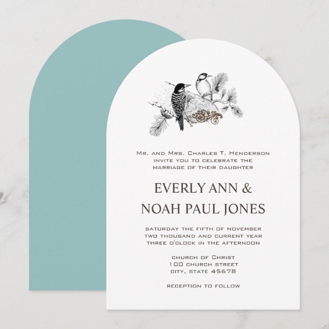 Wald Grove Rustic Woodpecker Love Birds Hochzeit Einladung (Vorne/Hinten)