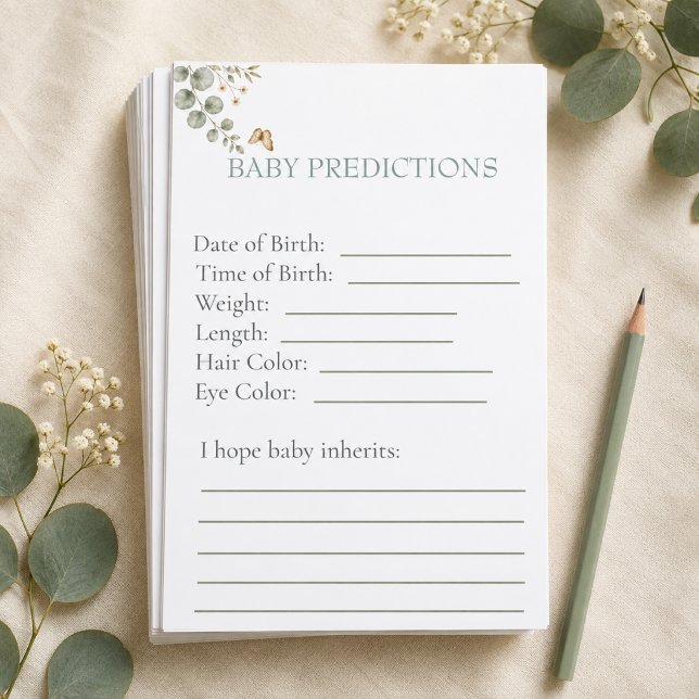 Wald-Häschen-Baby-Party-Vorhersage-Spielbögen (Woodland Bunny Baby Shower Predictions Game Sheets)