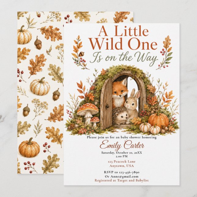 Wald-Herbst-Baby-Party Einladung (Vorne/Hinten)