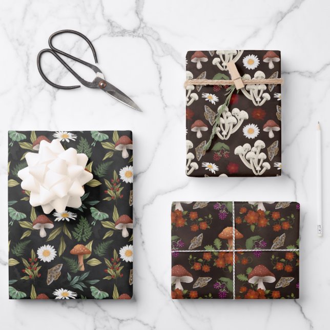 Wald-Herbst-Pilze & Schmetterlinge Geschenkpapier Set (Vorderseite)