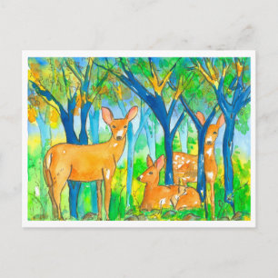 Wald Hirsche Herbstlandschaft Postkarte