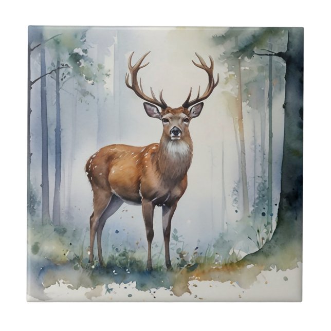 Wald Hirsche Keramik Tile Fliese (Vorderseite)
